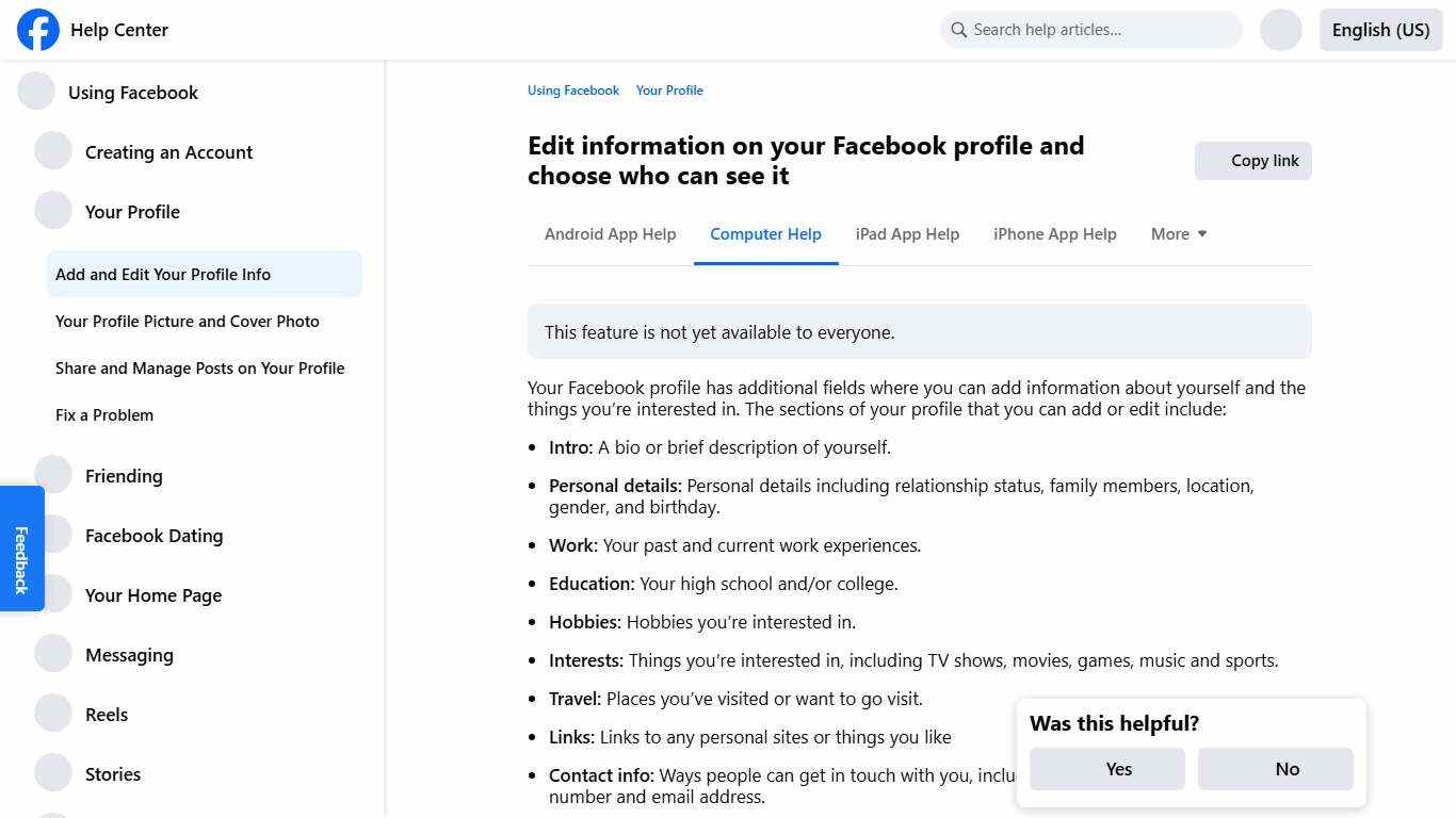 Edit information on your Facebook profile and choose who can see it Facebook Help Center