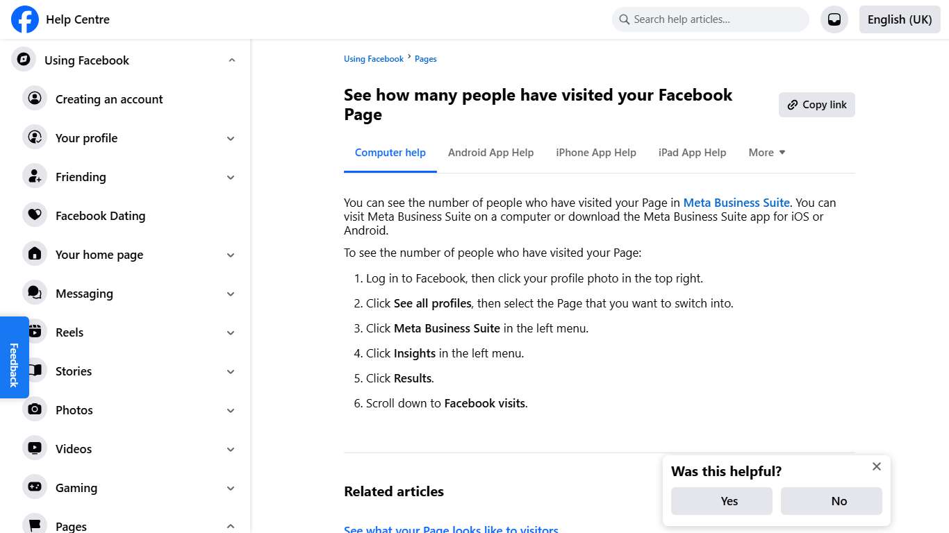 See how many people have visited your Facebook Page Facebook Help Centre